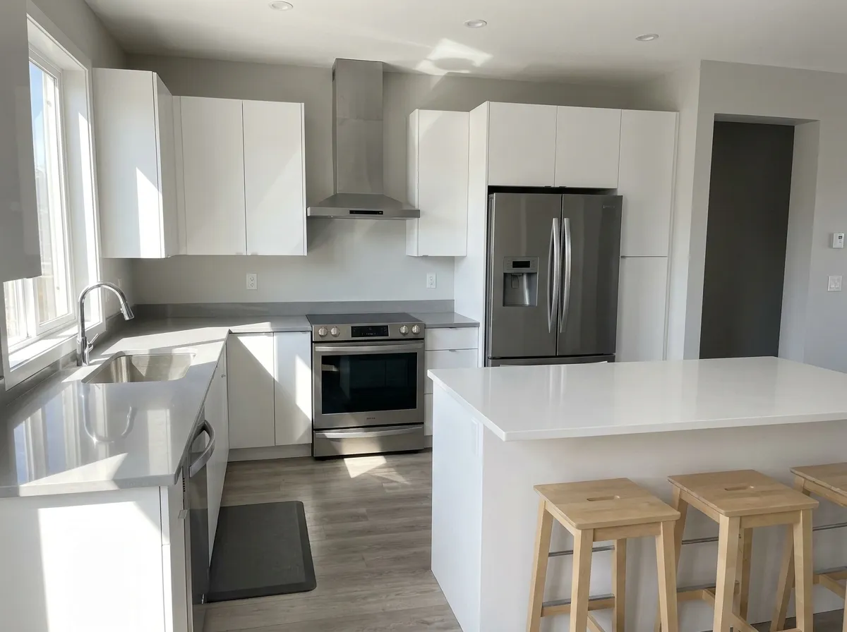 Freshly cleaned modern kitchen with spotless counters and stainless appliances